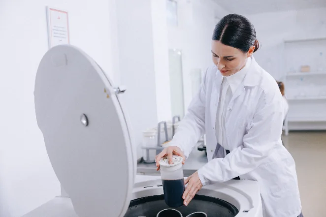 Laboratory centrifuge with loaded sample tubes